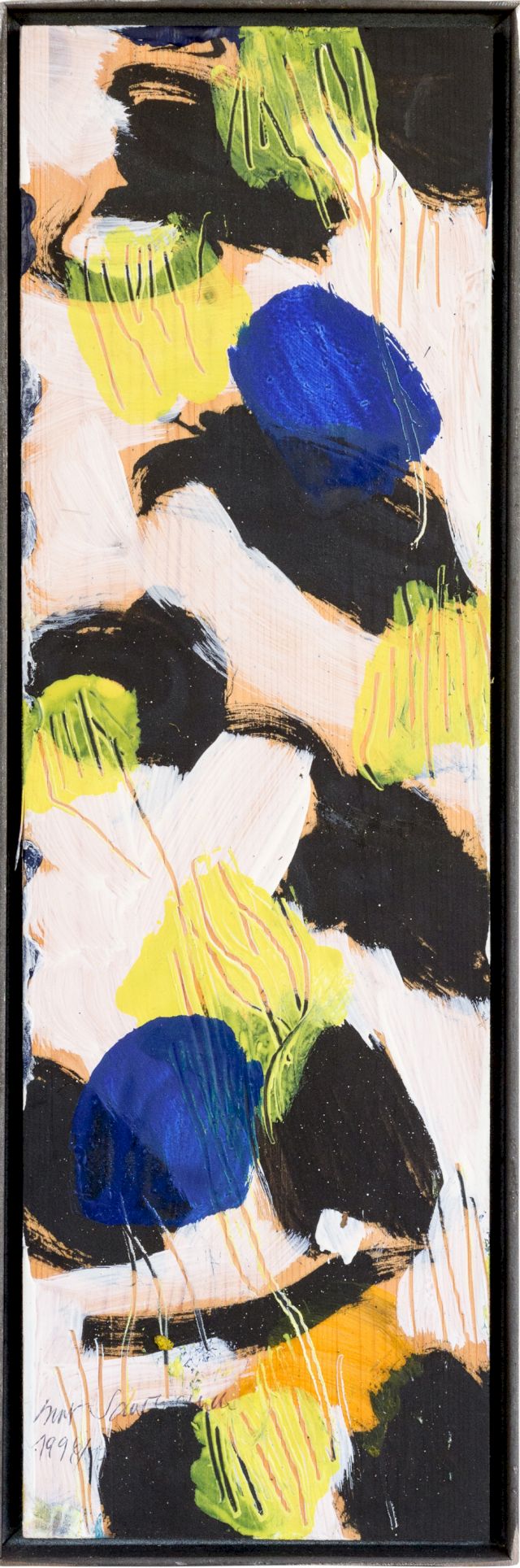 Weiss + Schwarz, Blau + Gelb
46 x 14 cm
Öl auf Holz
1997